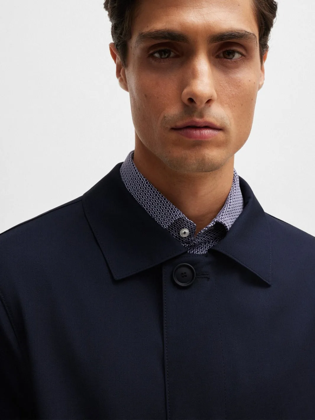 WATERPROOF COAT BLENDED WITH WOOL Marine