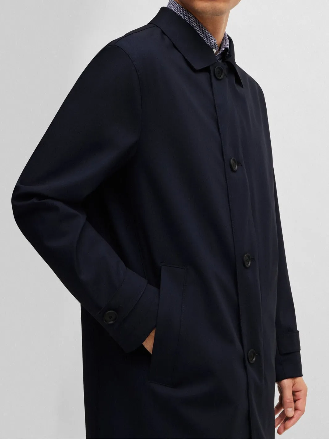 WATERPROOF COAT BLENDED WITH WOOL Marine