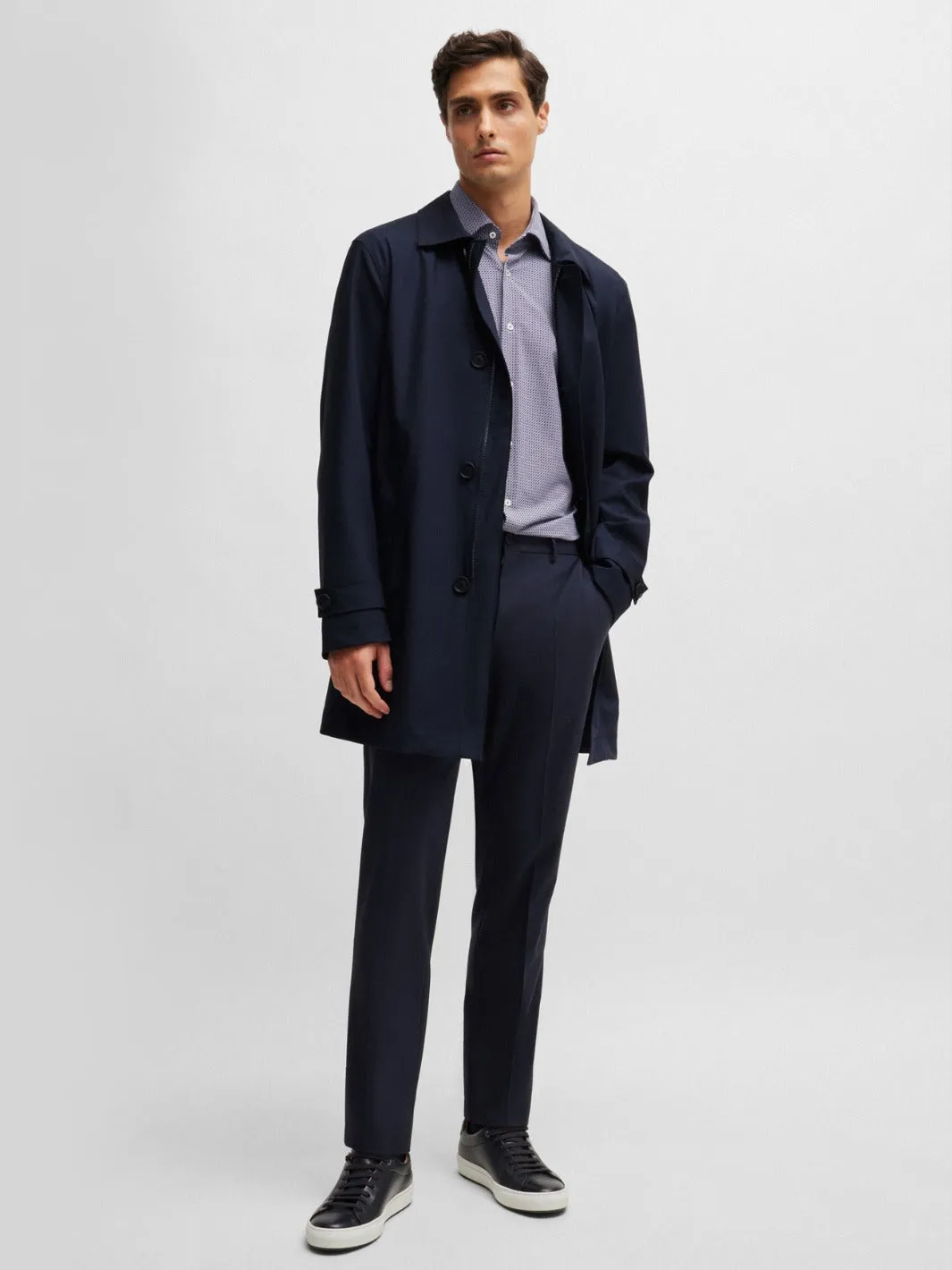 WATERPROOF COAT BLENDED WITH WOOL Marine