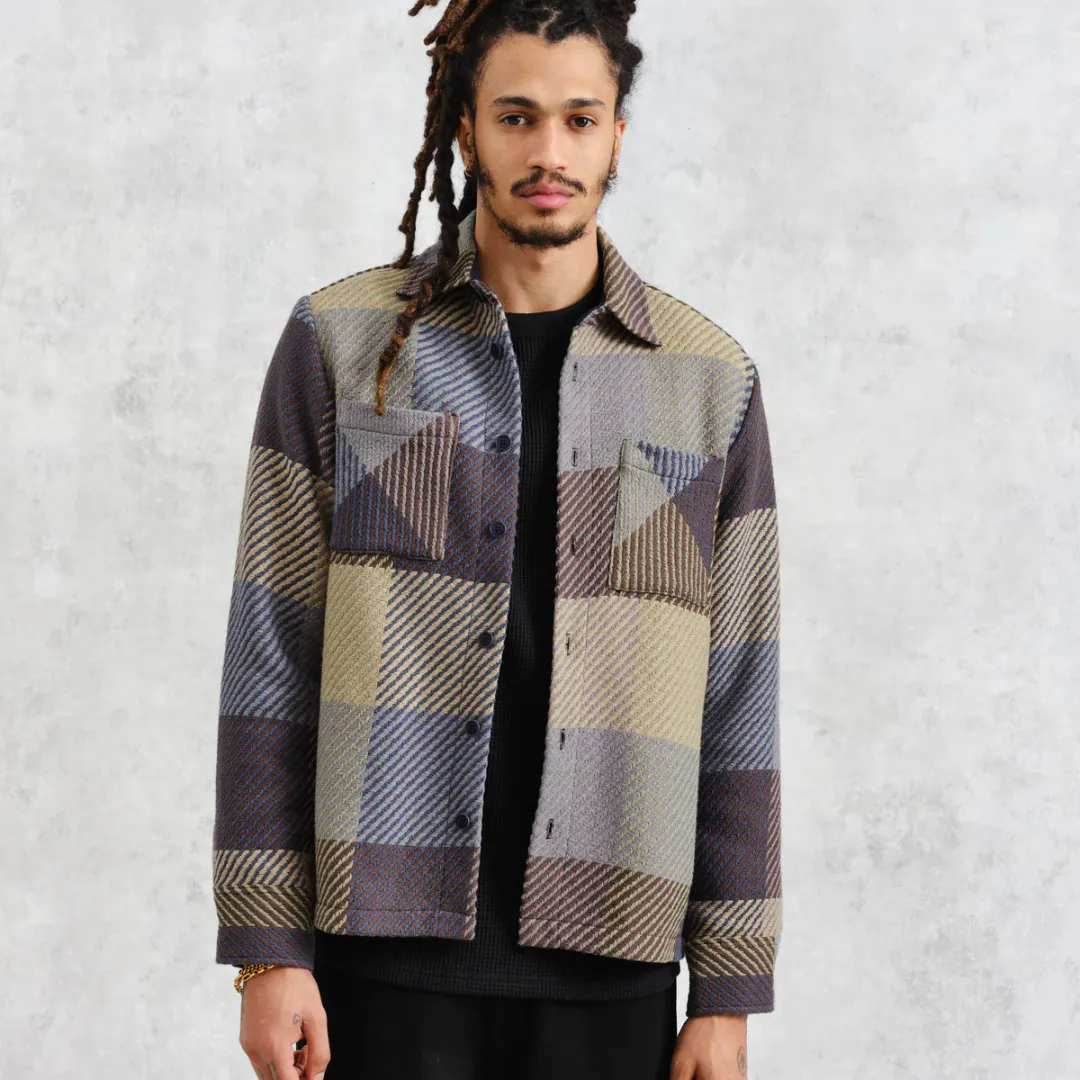 Wax London : Whiting Overshirt in Square Check
