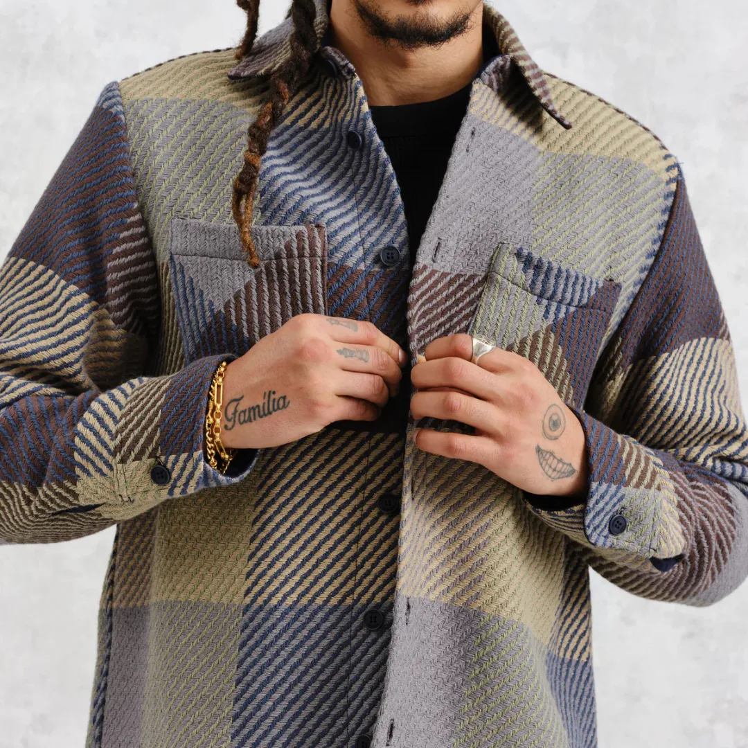 Wax London : Whiting Overshirt in Square Check