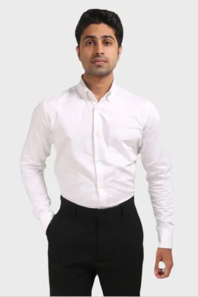 WHITE SATIN SLUB SLIM FIT SHIRT