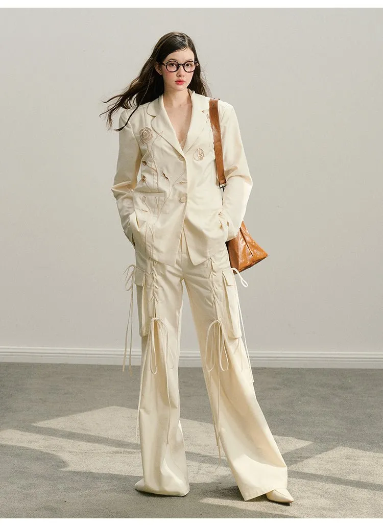 Wide-leg Tie trousers In White