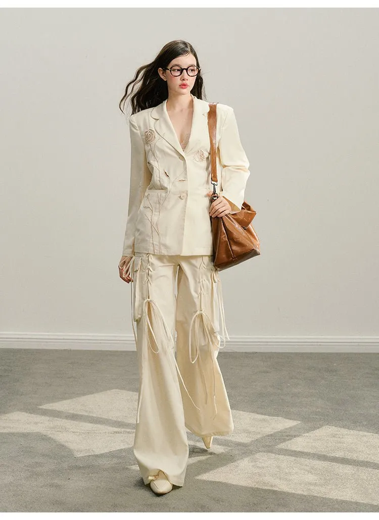 Wide-leg Tie trousers In White