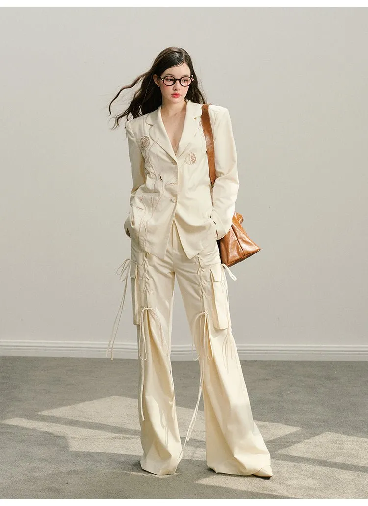 Wide-leg Tie trousers In White