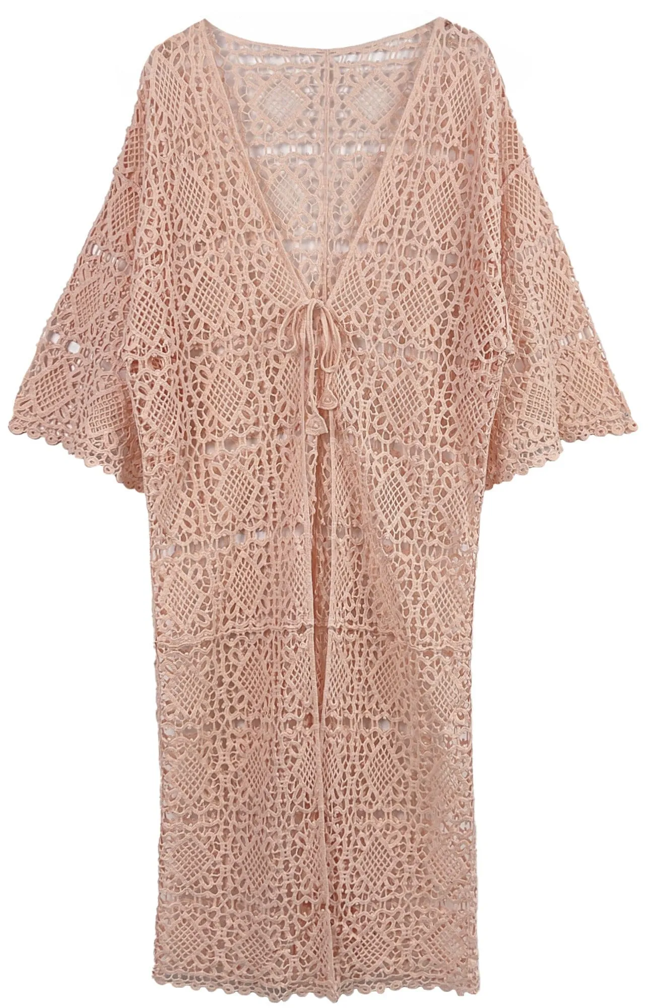 WLC410044 Aria Crochet Kimono With Tie