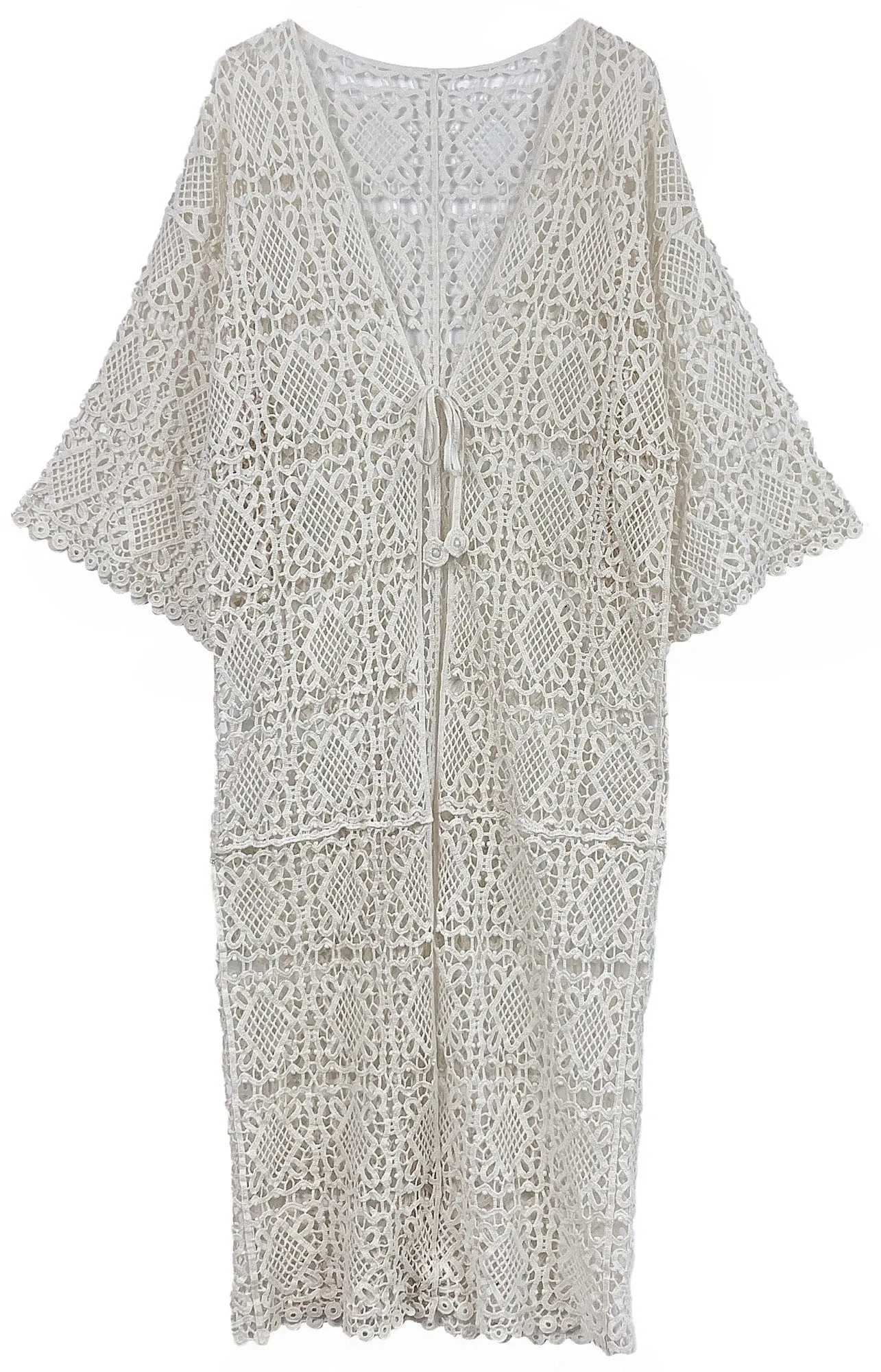 WLC410044 Aria Crochet Kimono With Tie