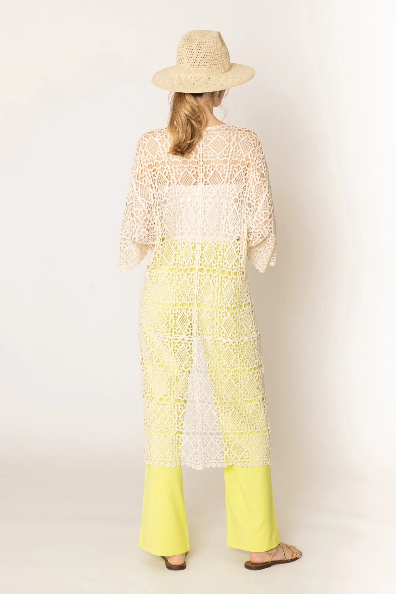 WLC410044 Aria Crochet Kimono With Tie