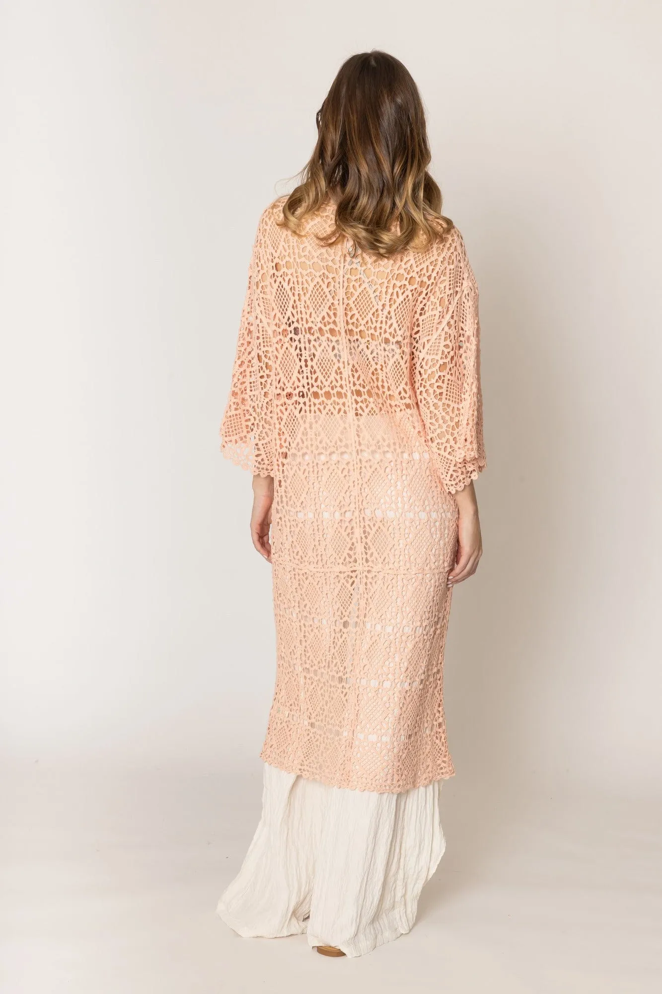 WLC410044 Aria Crochet Kimono With Tie
