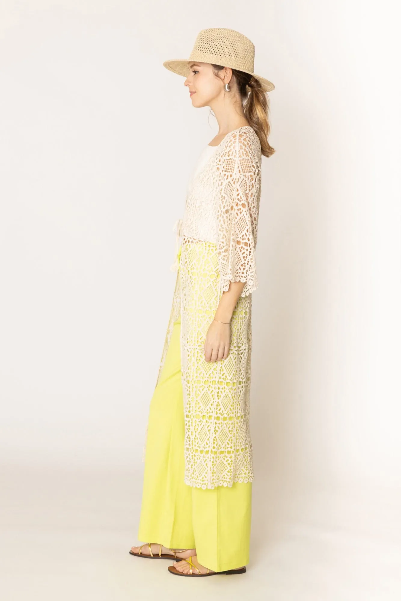 WLC410044 Aria Crochet Kimono With Tie