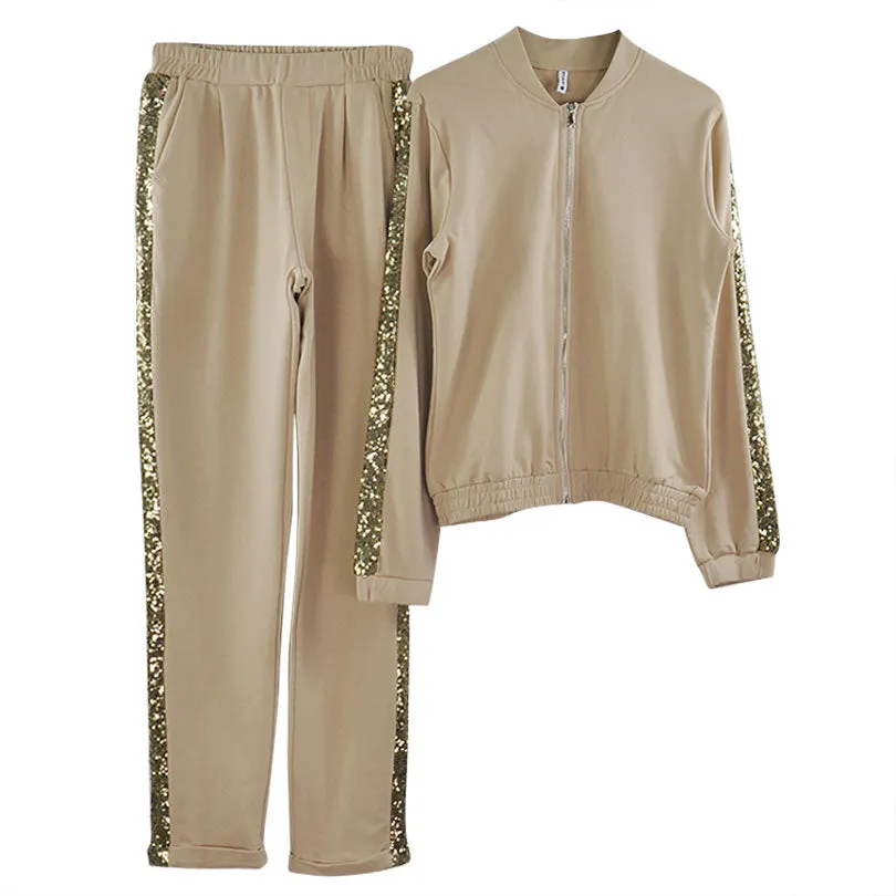 Women Casual Cotton Tracksuit Women 2 Piece Set Zipper Jacket and Pants