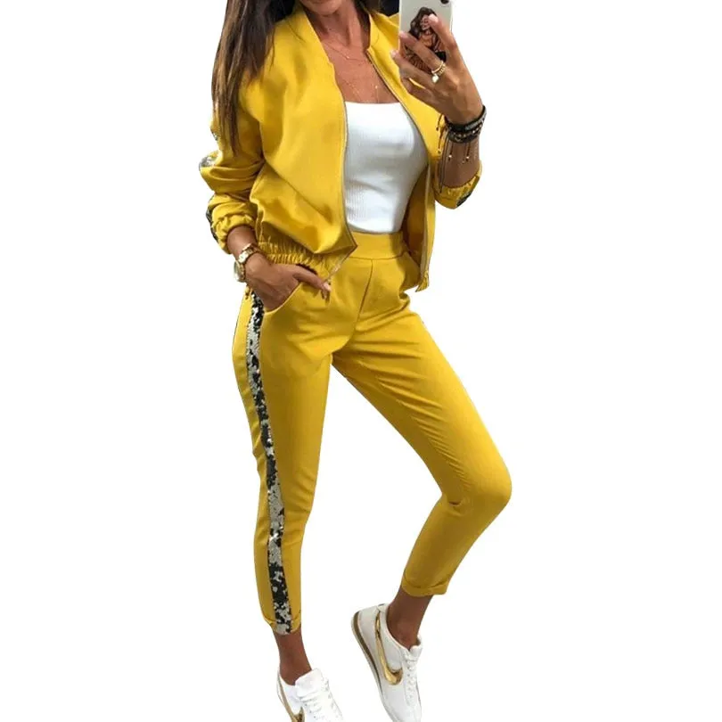 Women Casual Cotton Tracksuit Women 2 Piece Set Zipper Jacket and Pants