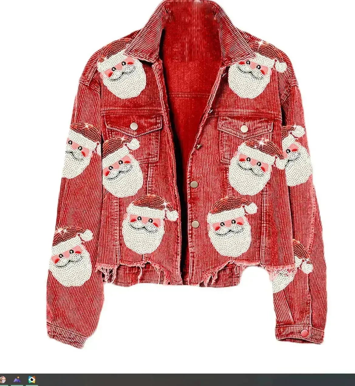 Women Christmas Corduroy Rugby Sequined crop Jacket