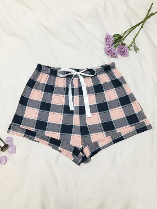 Women's Adjustable Waist Plaid Print Boyshorts - Plus-Size Shorts
