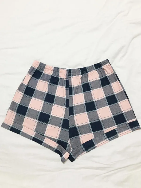 Women's Adjustable Waist Plaid Print Boyshorts - Plus-Size Shorts