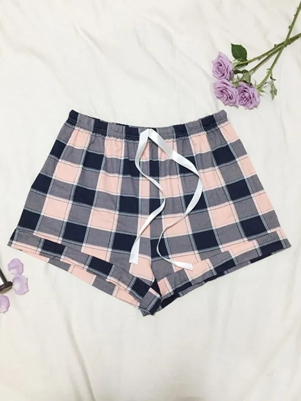 Women's Adjustable Waist Plaid Print Boyshorts - Plus-Size Shorts