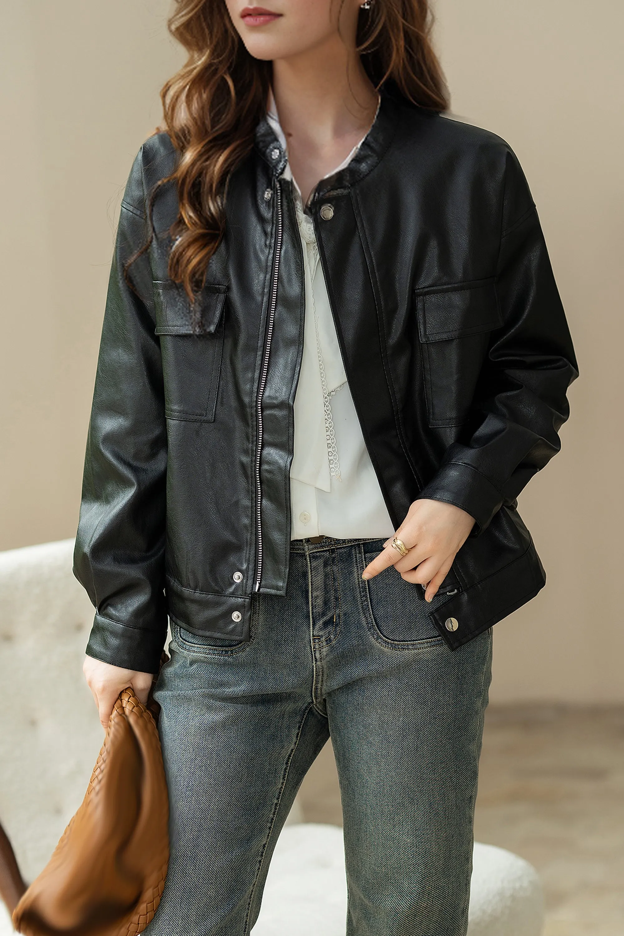 Womens Faux Leather Jacket Biker Baseball Streetwear Coat