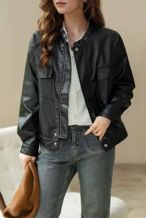 Womens Faux Leather Jacket Biker Baseball Streetwear Coat