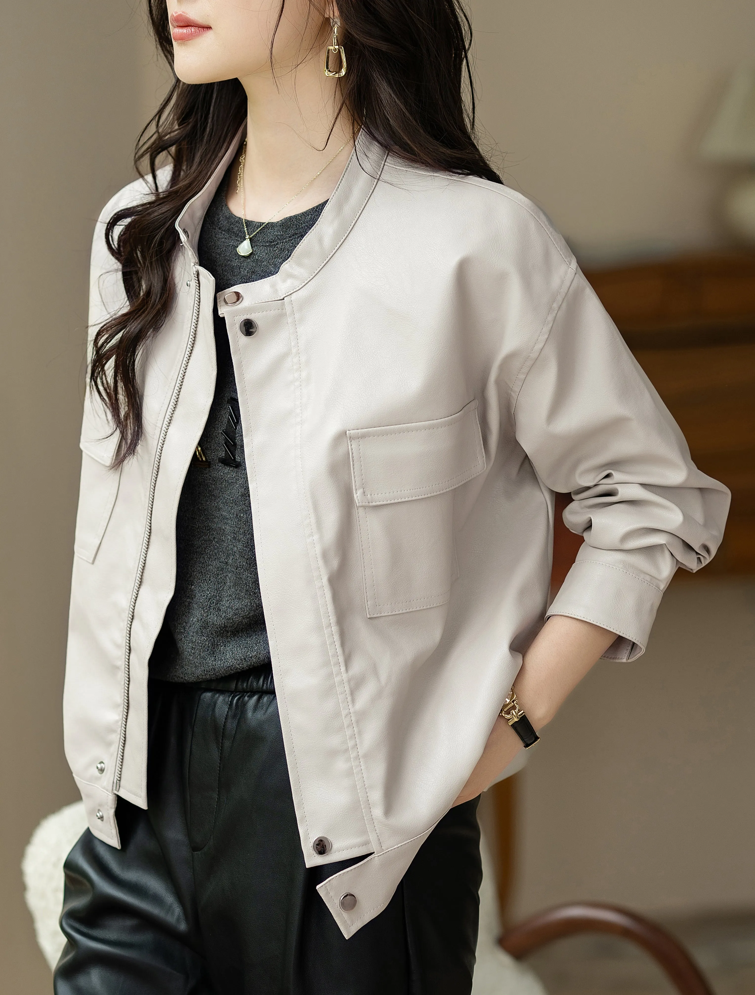 Womens Faux Leather Jacket Biker Baseball Streetwear Coat