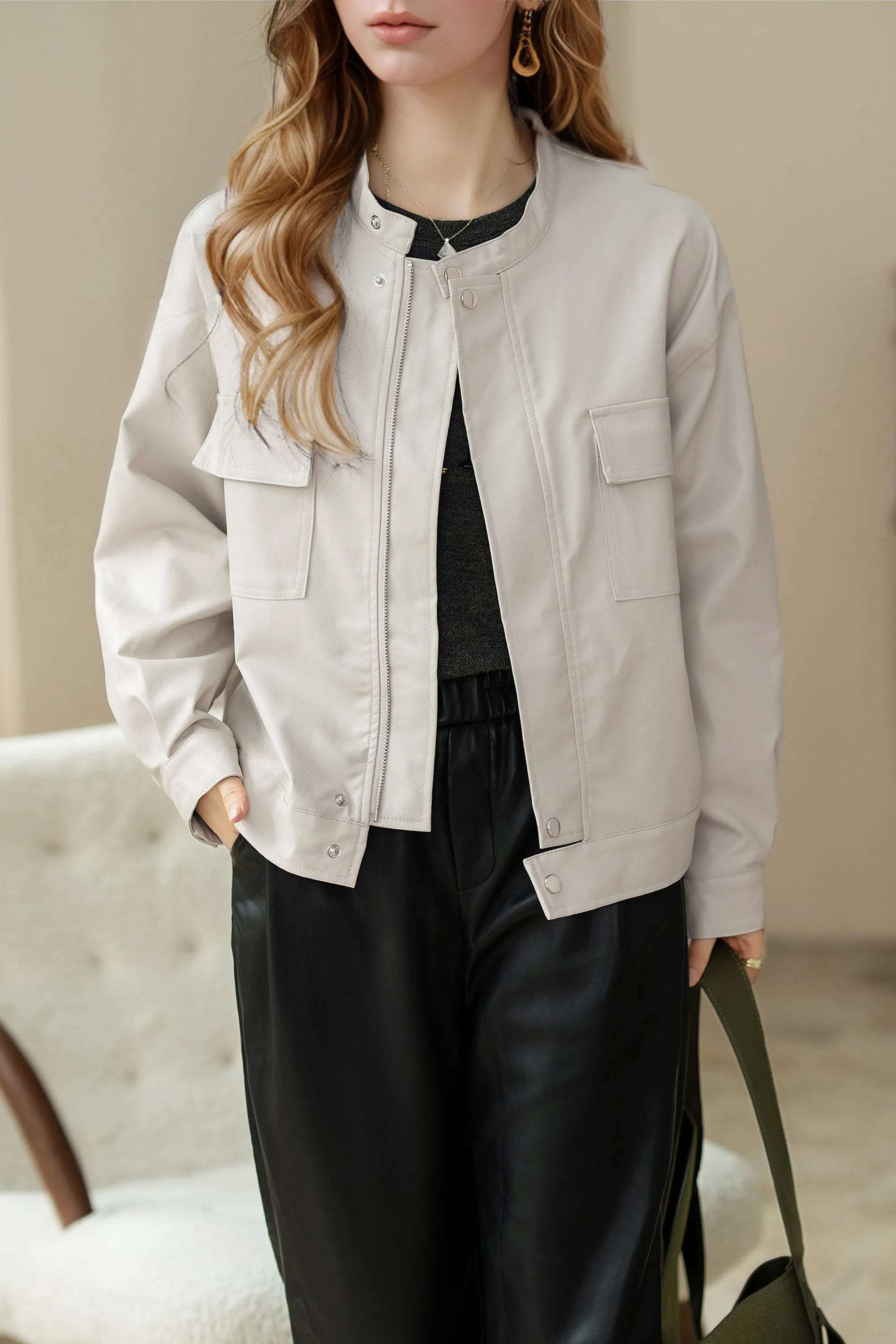 Womens Faux Leather Jacket Biker Baseball Streetwear Coat