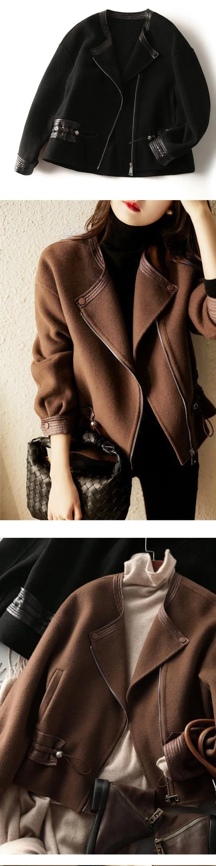 Women's Long Sleeve Short Woolen Jacket S-4XL
