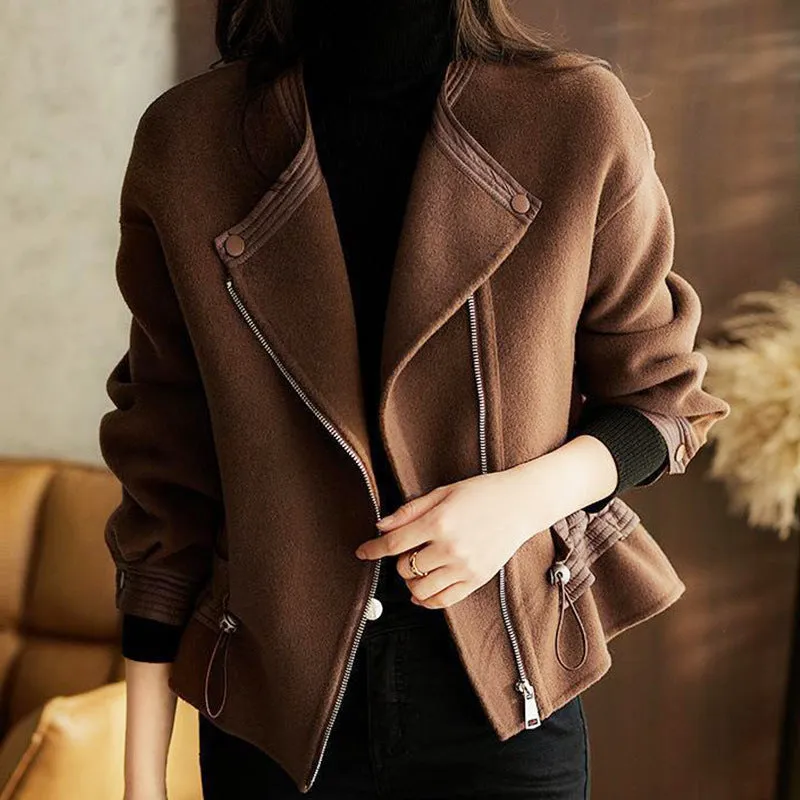 Women's Long Sleeve Short Woolen Jacket S-4XL