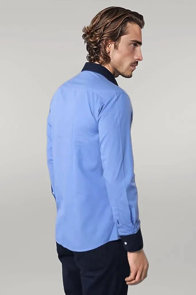 WSS Double Colored Blue Slim Fit Shirt  - Singen