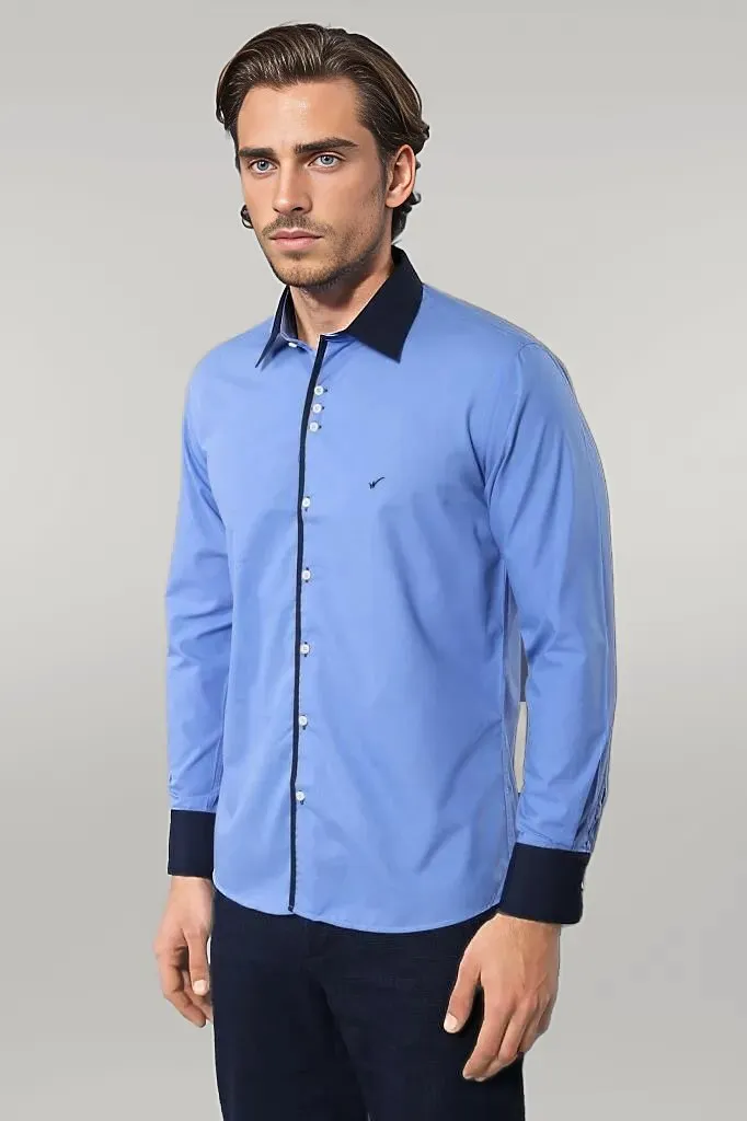 WSS Double Colored Blue Slim Fit Shirt  - Singen