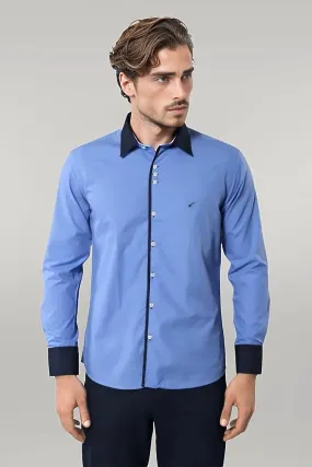 WSS Double Colored Blue Slim Fit Shirt  - Singen