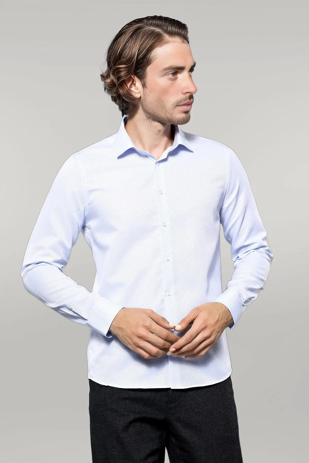 WSS Patterned Casual Baby Blue Shirt  - Singen