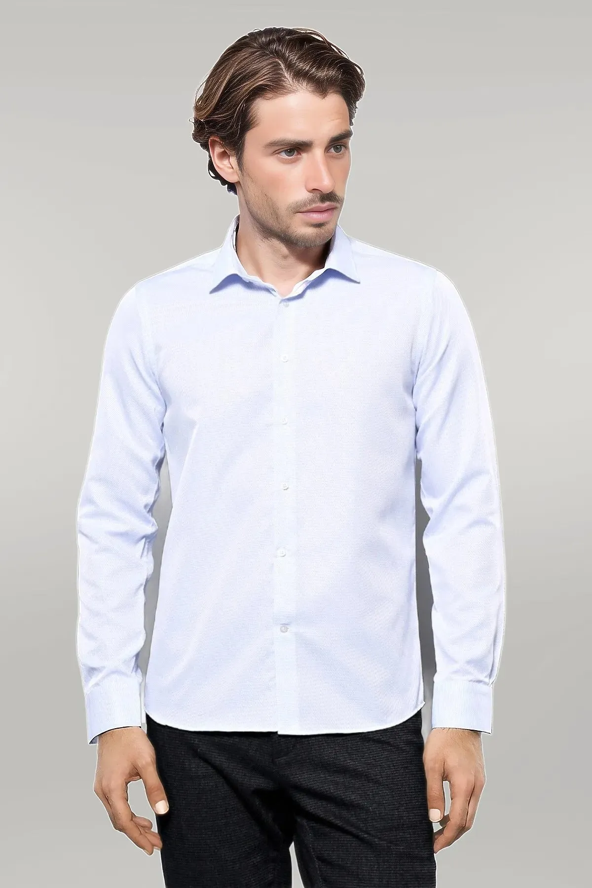 WSS Patterned Casual Baby Blue Shirt  - Singen