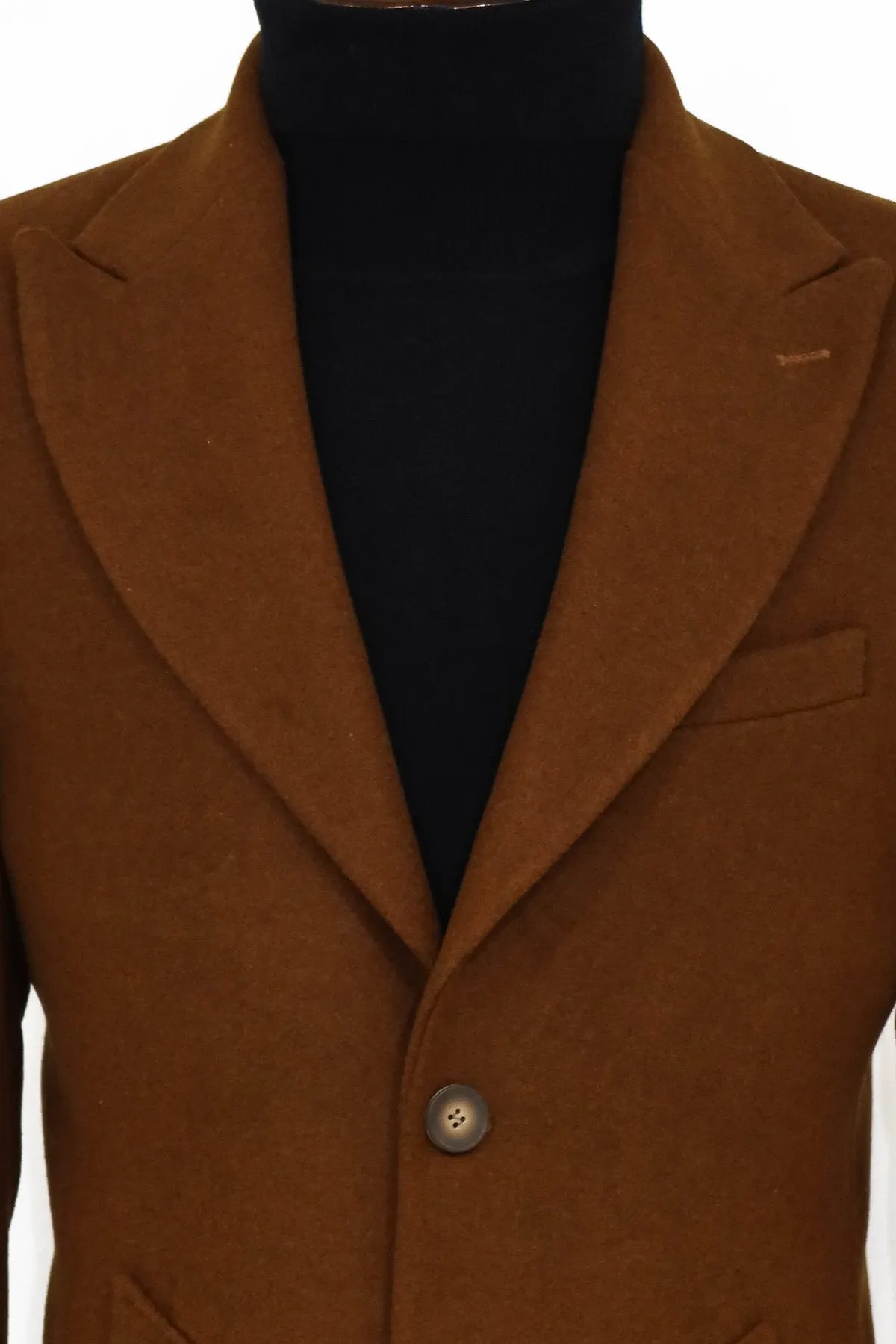 WSS Wide Lapel Wool Brown Men Coat  - Singen