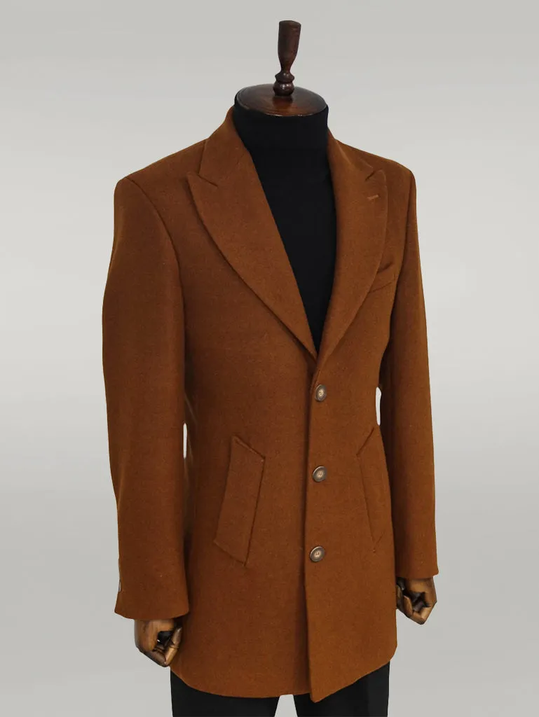 WSS Wide Lapel Wool Brown Men Coat  - Singen