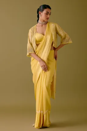 Yellow Georgette Saree with Sequined Short Jacket